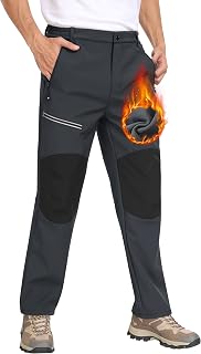 MoFiz Men's Softshell Hiking Trousers Ski Trekking Mountain Winter Windproof Waterproof Thermal Functional Work Trousers Warm Fleece Lining