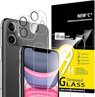 NEW'C for iPhone 11 Screen Protector + Camera Lens Protector Tempered Glass