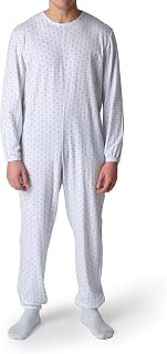 Sanitary Pyjamas for the Elderly in Summer Cotton with Back Zip - Senior Onesie with Alzheimer's or Incontinence Made Italy - Blue and Light Blue Micropattern