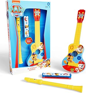 Paw Patrol Toy Guitar Kids 3 Piece Band - Ukulele, Recorder & Slide Whistle - 16 Inch Ukulele for Kids, Musical Flute, My First Musicical Instrument Toy Set & Bookmark, Children Age 3 + Boys Guitar