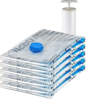 Amazon Basics Vacuum Bags with Hand Pump, Zipper, Large, Pack of 5, Clear