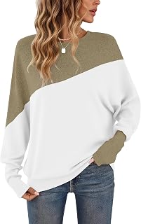 WNEEDU Women's Color Block Long Sleeve T-Shirt