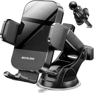 Mosurr Phone Holder Car Mount: Dual Installation (Suction & Vent Clip), 360° Rotation & Telescopic Arm for Stable GPS Navigation, Hands-Free Calls, Driving Safety, Gifts fits for All Phones 4.7-7 Inch