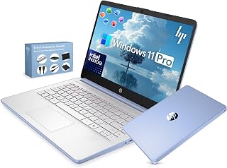 HP 14” Ultra Light Thin Laptop Computer 2026 Premium, MS Office, Copilot AI, 4-Core Intel CPU, 4GB DDR5 RAM, 628GB Storage (128GB UFS+500GB Ext), Long Battery, MarxsolAccessory, Win 11 Pro, Sky Blue