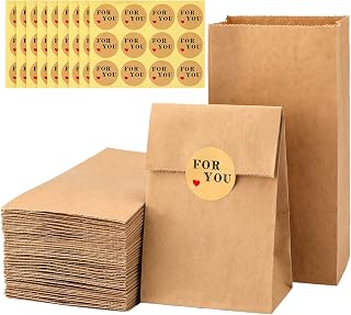 G2PLUS 100 PCs Brown Kraft Candy Paper Bags - 9x6x18 CM - Treat, Birthday, Wedding, Easter, Party
