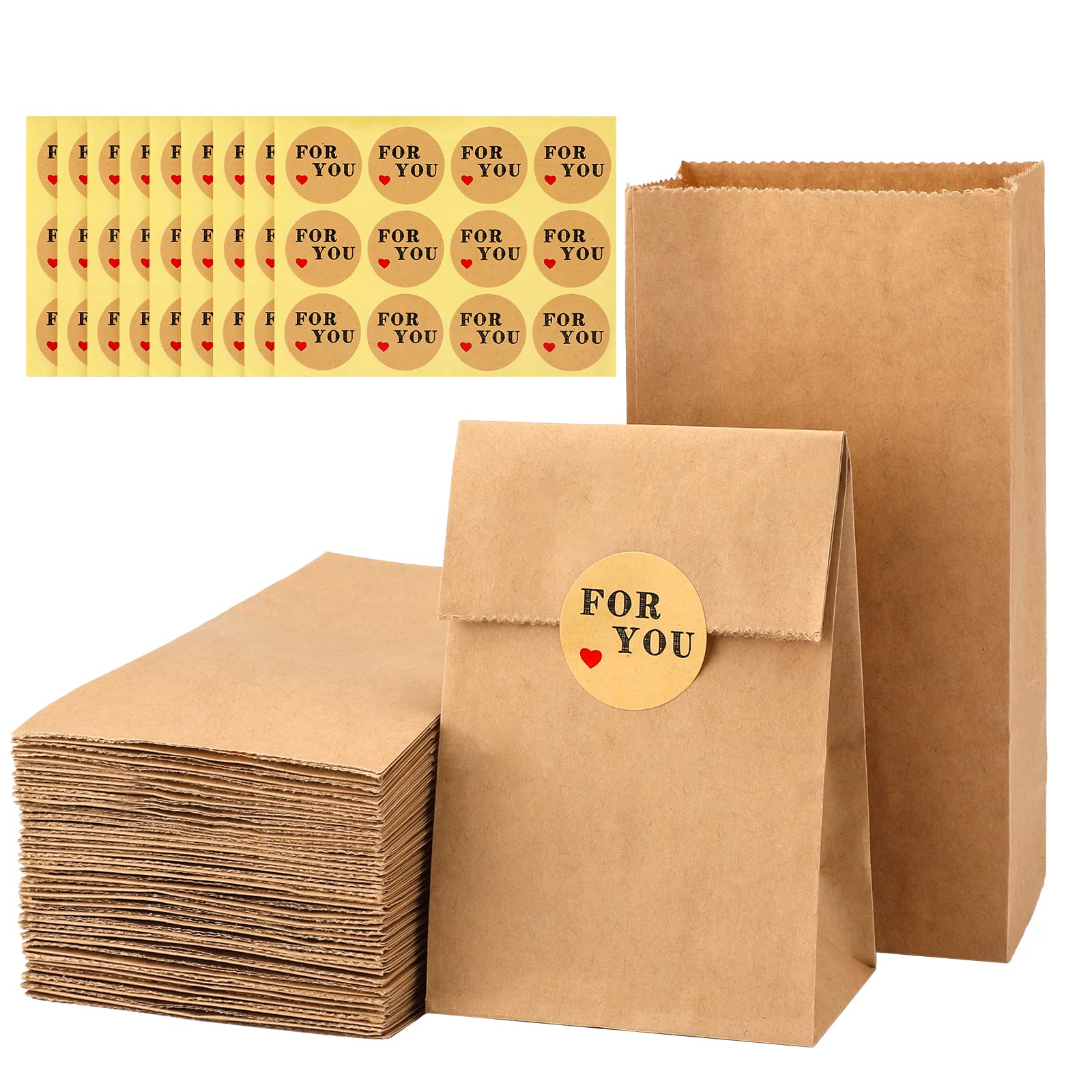 G2PLUS 100 PCs Brown Kraft Candy Paper Bags - 9x6x18 CM - Treat, Birthday, Weddi