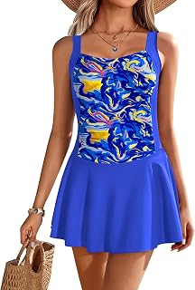Ekouaer Women's Vintage Ruched One Piece Swimsuit Swimwear S-XXL