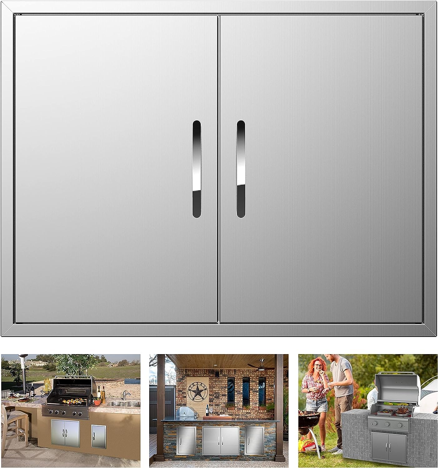 Outdoor Kitchen Doors 31W x 24H Inch, Double BBQ Access Doors 304 Stainless Stee