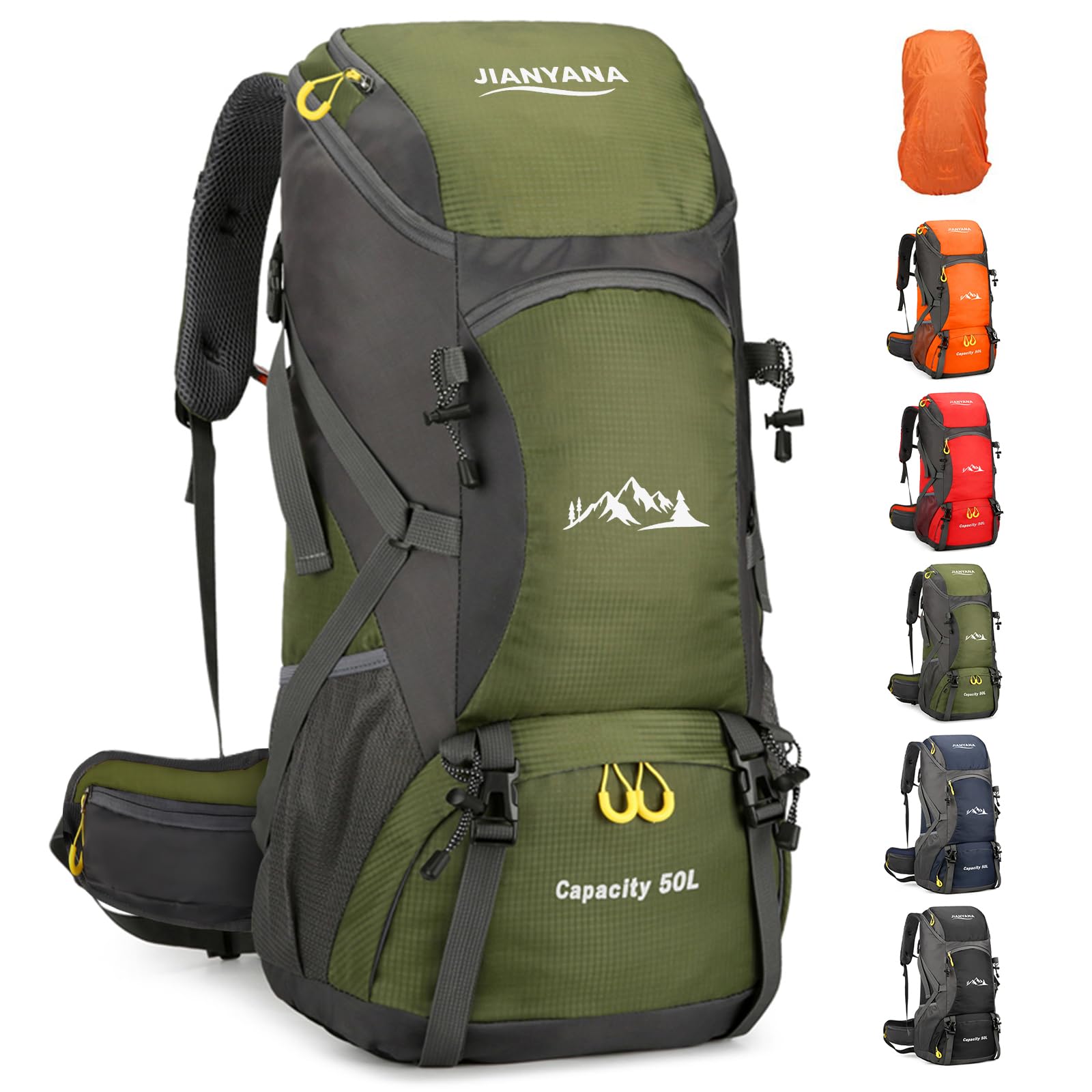 jianyana Hiking Backpack Waterproof 50L Foldable Rucksack Durable Lightweight Ca