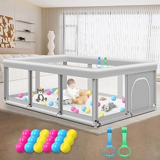 Large Baby Playpen for Babies and Toddlers, Playpen 74×50, Large Baby Play Yards Indoor &amp; Outdoor, Sturdy Safety Baby Play Pen with Soft Breathable Mesh, Toddlers Activity Center with Anti-Slip Base