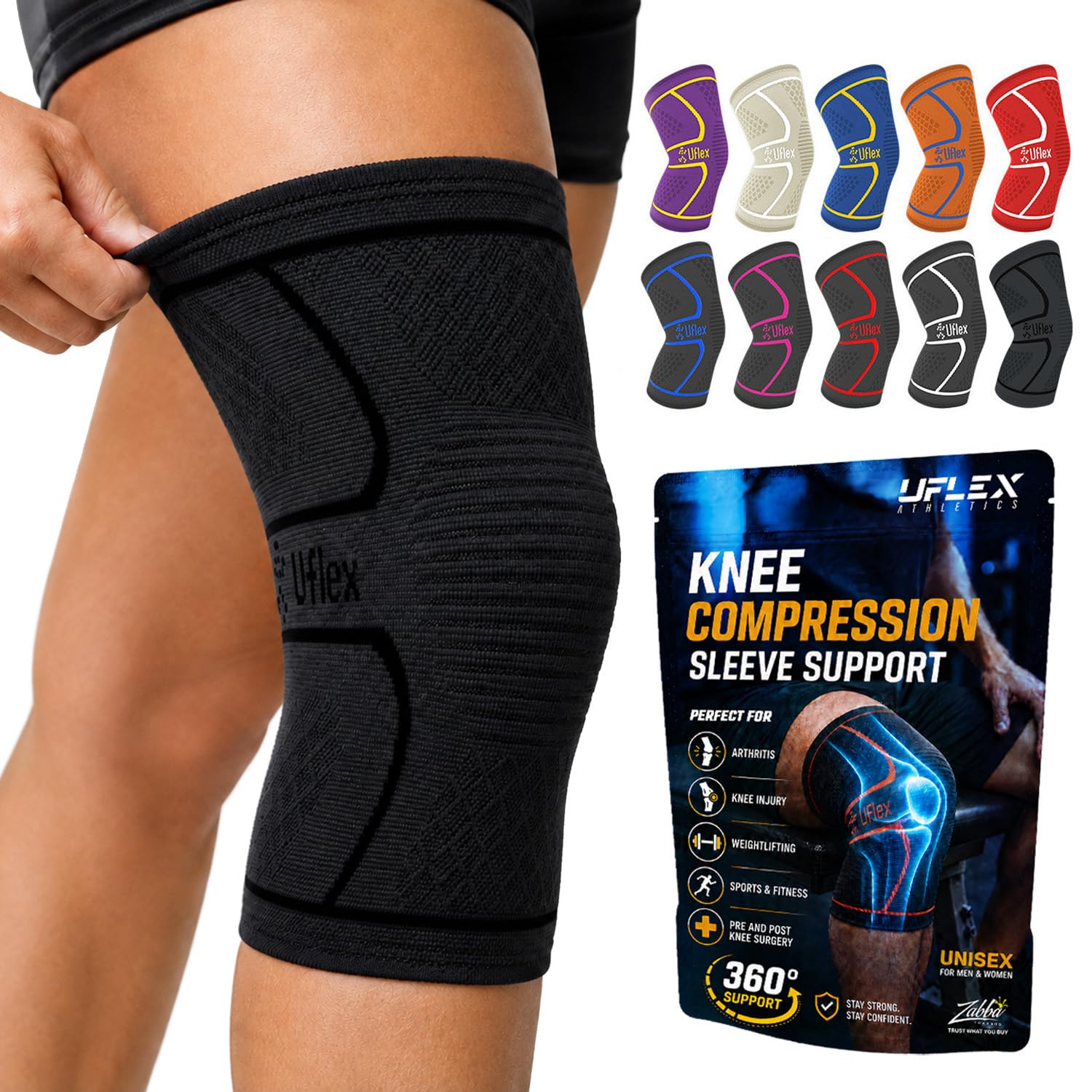 UFlex Athletics Knee Brace Sleeve Men & Women | Knee Compression Sleeve Support 
