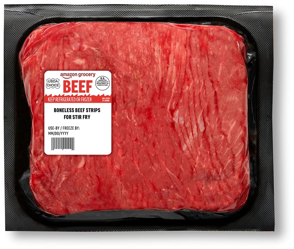 Amazon Grocery, Beef Strips for Stir Fry, Boneless, USDA Choice, Weight Varies