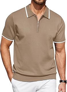 Coofandy Mens Classic Fit Casual Short Sleeve Zip Up Knit Polo Shirt