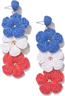 Boho Raffia Flower Drop Earrings Statement Summer Beach Vacation Jewelry