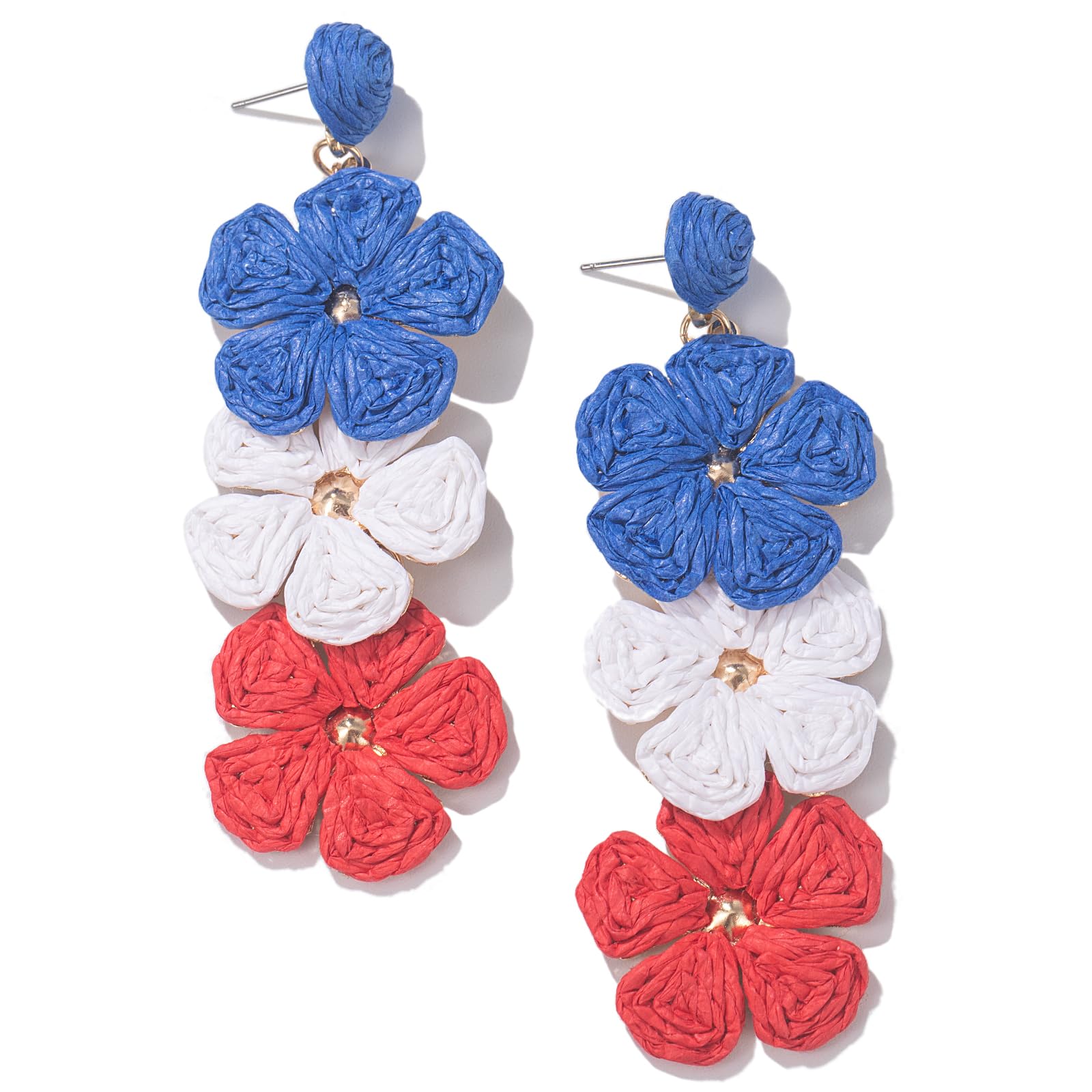 Boho Raffia Flower Drop Earrings Statement Summer Beach Vacation Jewelry