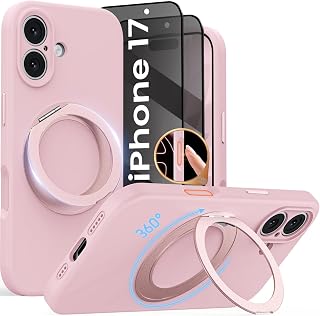 for iPhone 17 Case with 360° Spin Magnetic Stand, Pink