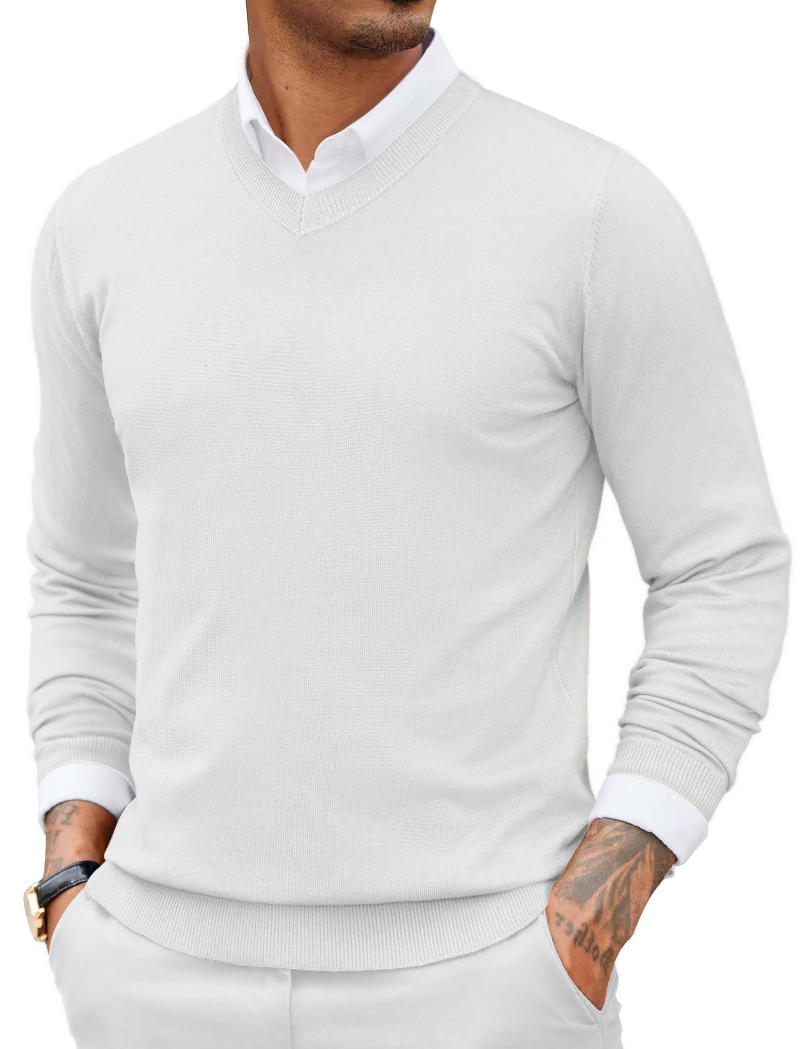 COOFANDY Mens Casual V Neck Sweater Knit Slim Fit Long Sleeve Pullover Top