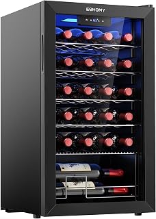 EUHOMY 25 bottle Wine Cooler Refrigerator, Wine Fridge Glass Door, Black | 3.2 Cu.ft, 41°F to 64°F, Compressor Cooling, Digital Temperature Control, Adjustable Shelves, Bar Kitchen, LED Light