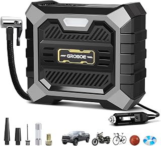 GROBOE Car Tyre Inflator 12V Tyre Pump Air Compressor with Auto Shut-Off | 150PSI Car Pump for Tyres with Pressure Gauge Digital Electric Car Air Pump for Bicycle, Motorbike, Other Inflatables