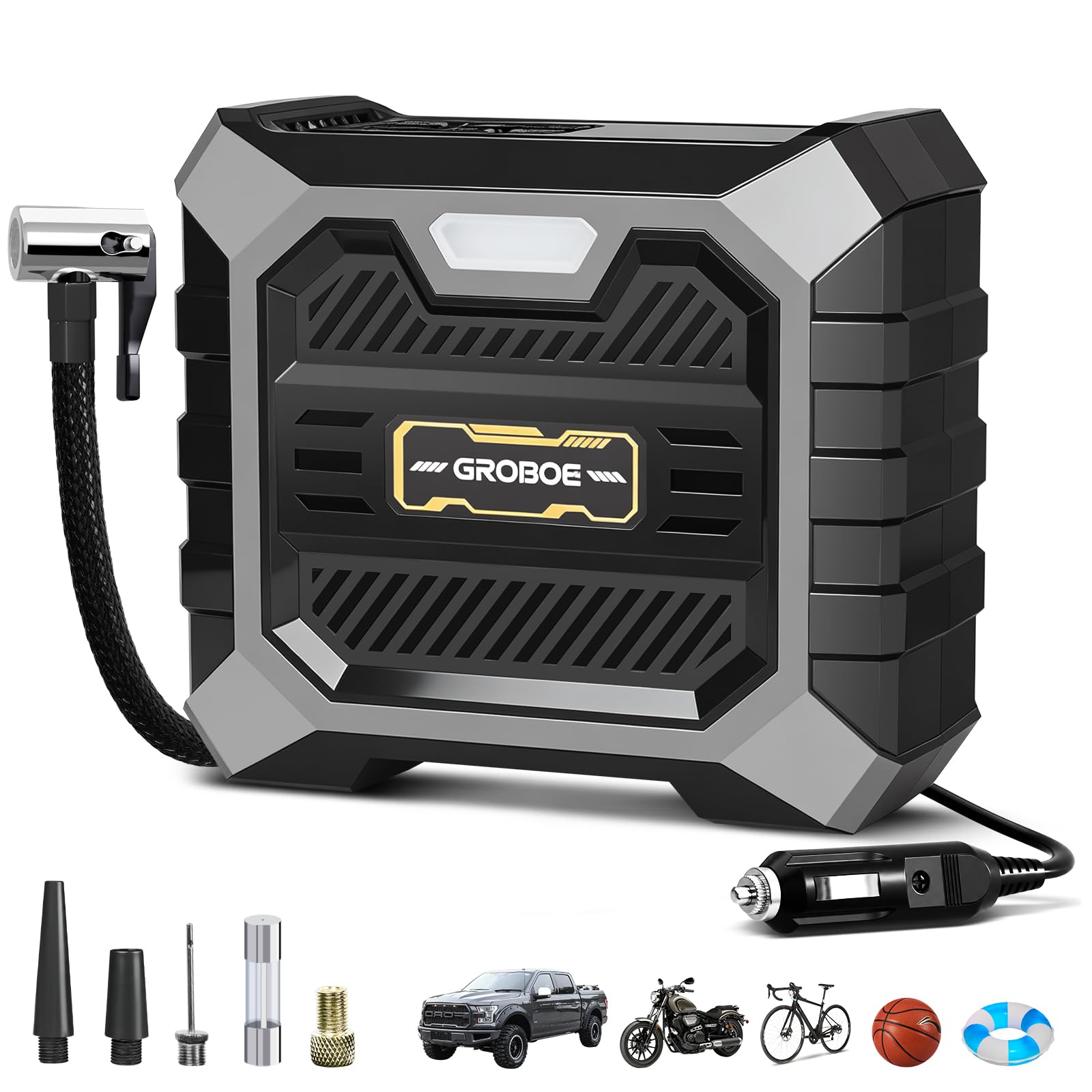 GROBOE Car Tyre Inflator 12V Tyre Pump Air Compressor with Auto Shut-Off | 150PS