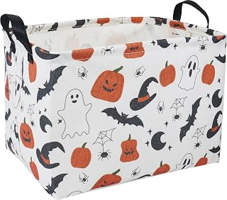 HKEC Rectangle Storage Basket with Handles,Collapsible Storage Bin,Books Box,Gift Basket(Original Halloween)