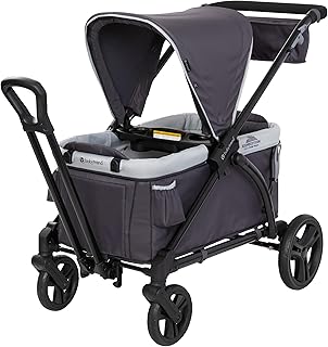 Baby Trend Expedition 2-in-1 Push/Pull Wagon with Canopy, Liberty Midnight | Choose Between Car Seat Adapter or Built-In Seating for 2 Children