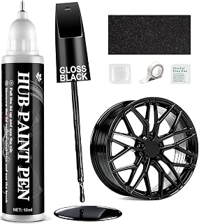 Amiss Gloss Black Rim Repair Kit, Wheel Paint and Rim Paint Touch Up Pen for Curb Rash, Universal Alloy Wheel Scratch Repair for Scratches and Scuffs, Car Accessories (Gloss Black)