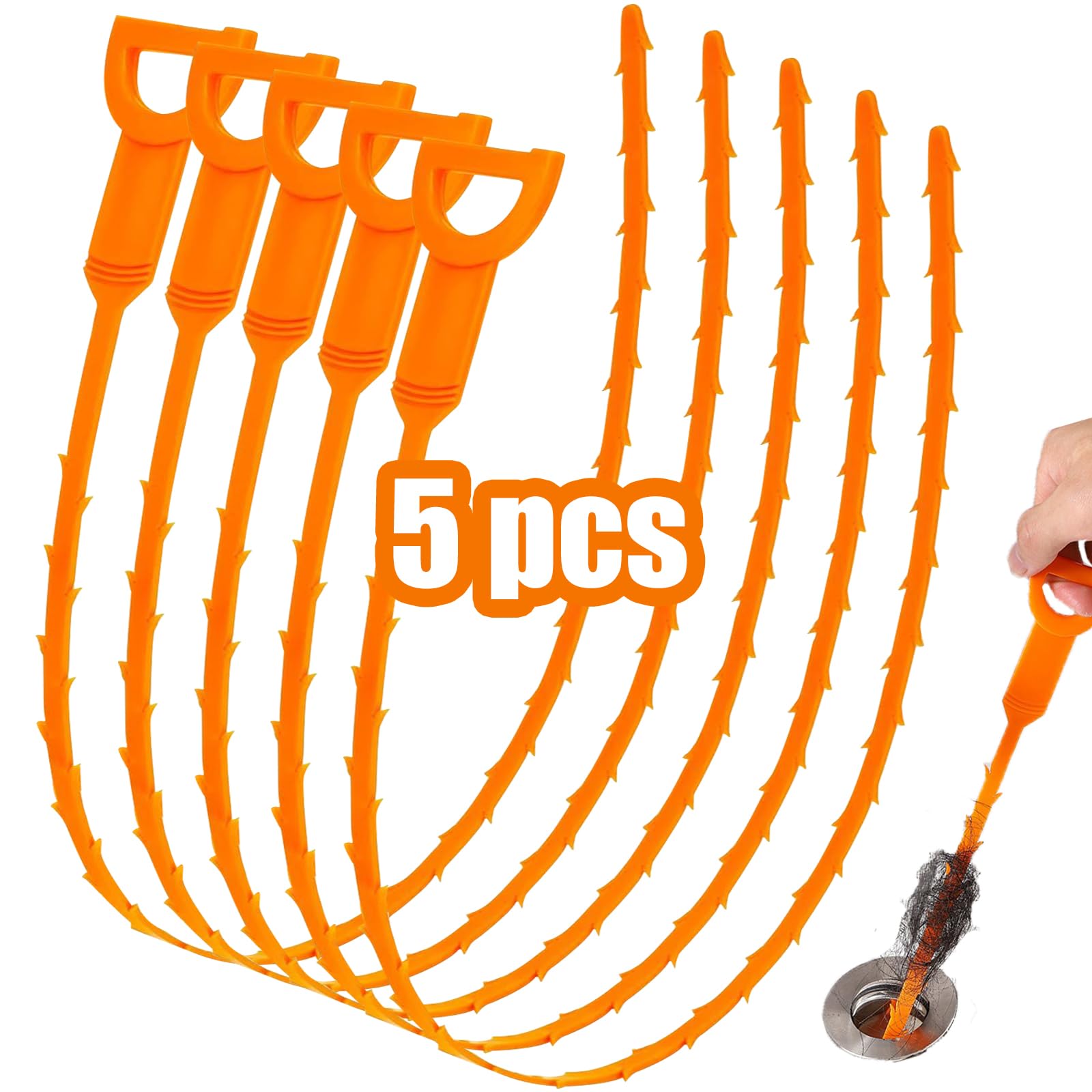 Drain Snake, 5 Pack Sink Snake for Drain Clog Remover, 20'' Snake Drain Cleaner 
