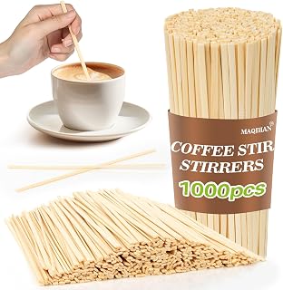 MAQIHAN 1000pcs Wooden Coffee Stirrers - Coffee Stir Sticks Disposable | Bamboo Swizzle Stick for Beverage, Coffee, Hot Chocolate, Milk, Juice, Cocktail, Party Drink Stirring, Coffee Bar Need, 5.5''