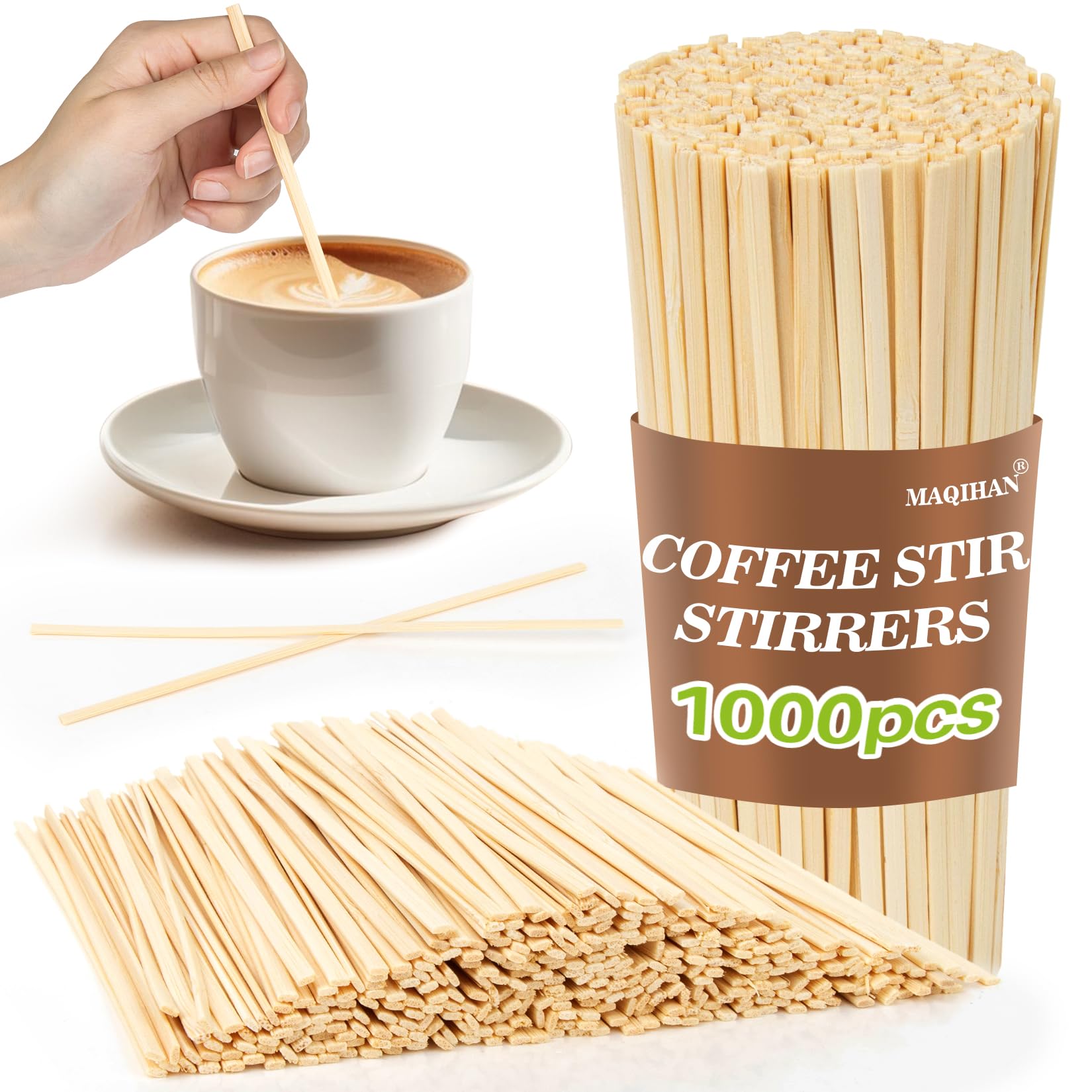 MAQIHAN 1000pcs Wooden Coffee Stirrers - Coffee Stir Sticks Disposable | Bamboo 