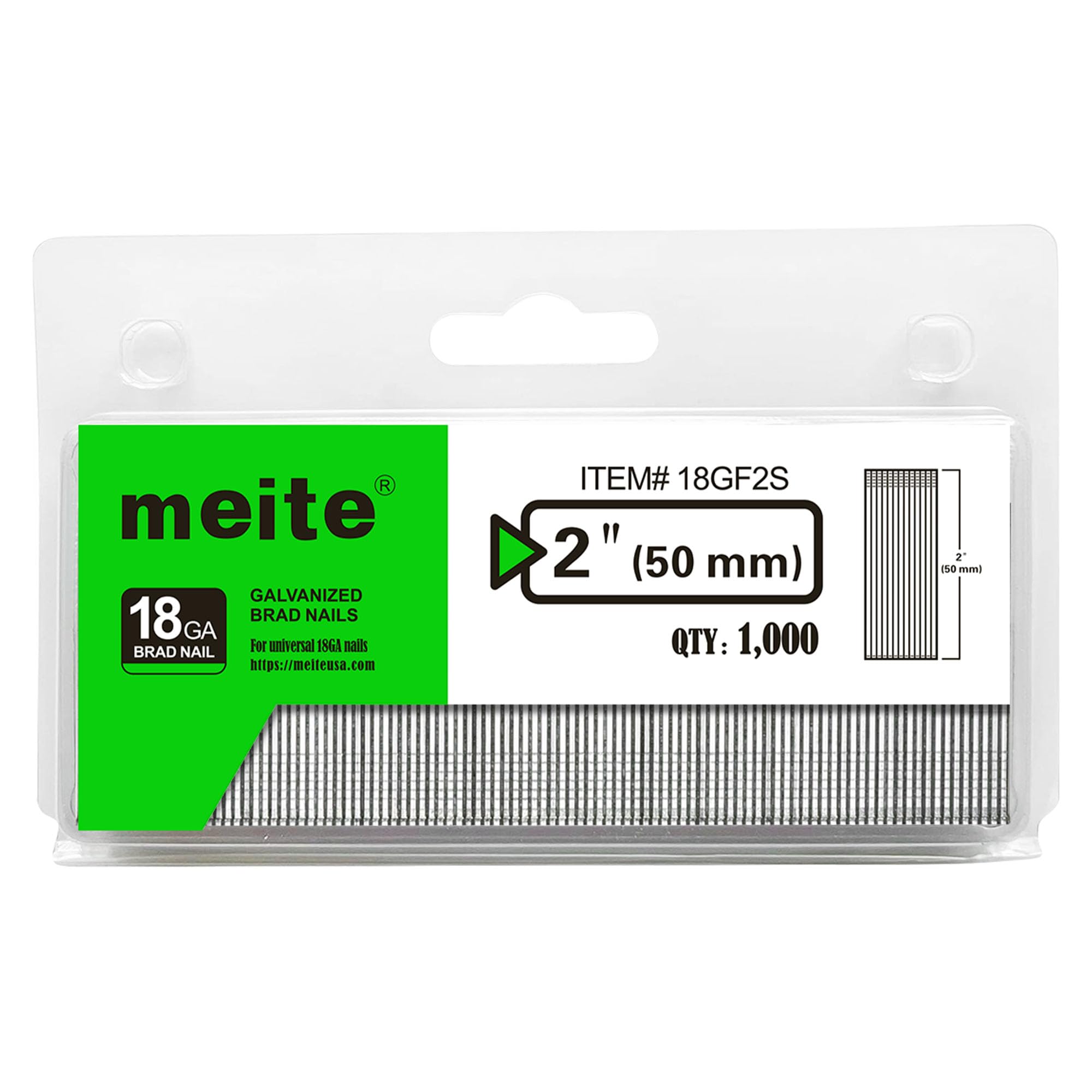 meite 18 Gauge Brad Nails, 2 Inch 18GA Brad Nails Galvanized Small Finishing Nai