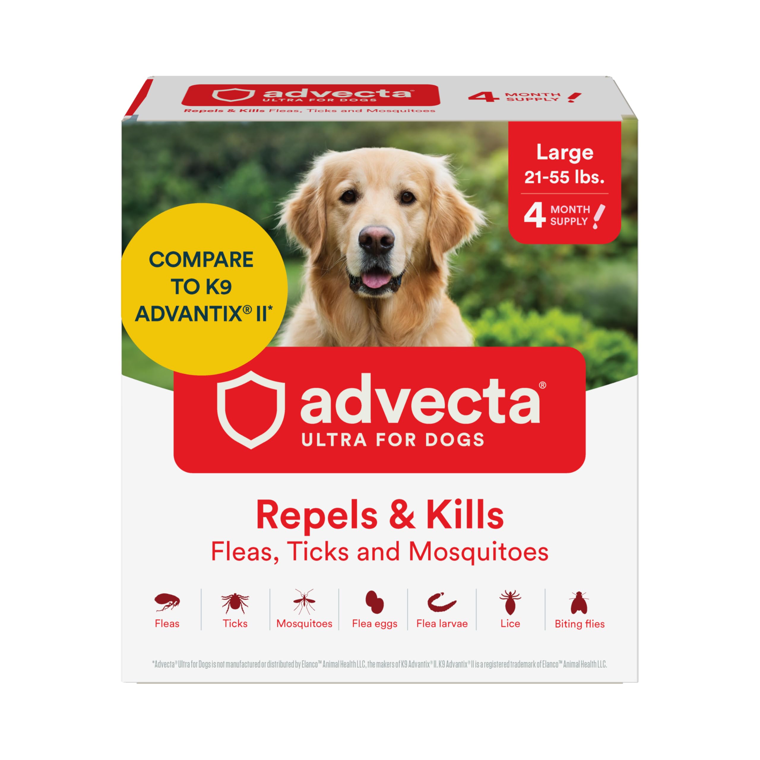 Advecta Ultra Flea and Tick Topical for Dogs 21-55 lbs, 4-Mo Supply | Imidaclopr