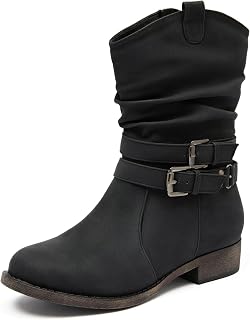 Ataiwee Women's Mid-Calf Boots Round Toe Low Heel Zip Booties.