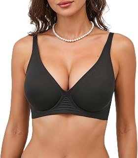 Seamless Wireless Push Up Bra for Women, Jelly-Gel Plunge T-Shirt Bralette, Invisible Back Smoothing Lift