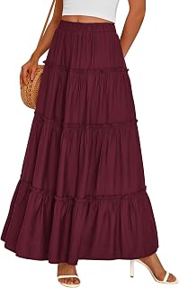 PRETTYGARDEN Women's Boho Tiered Ruffle Flowy Maxi Skirt