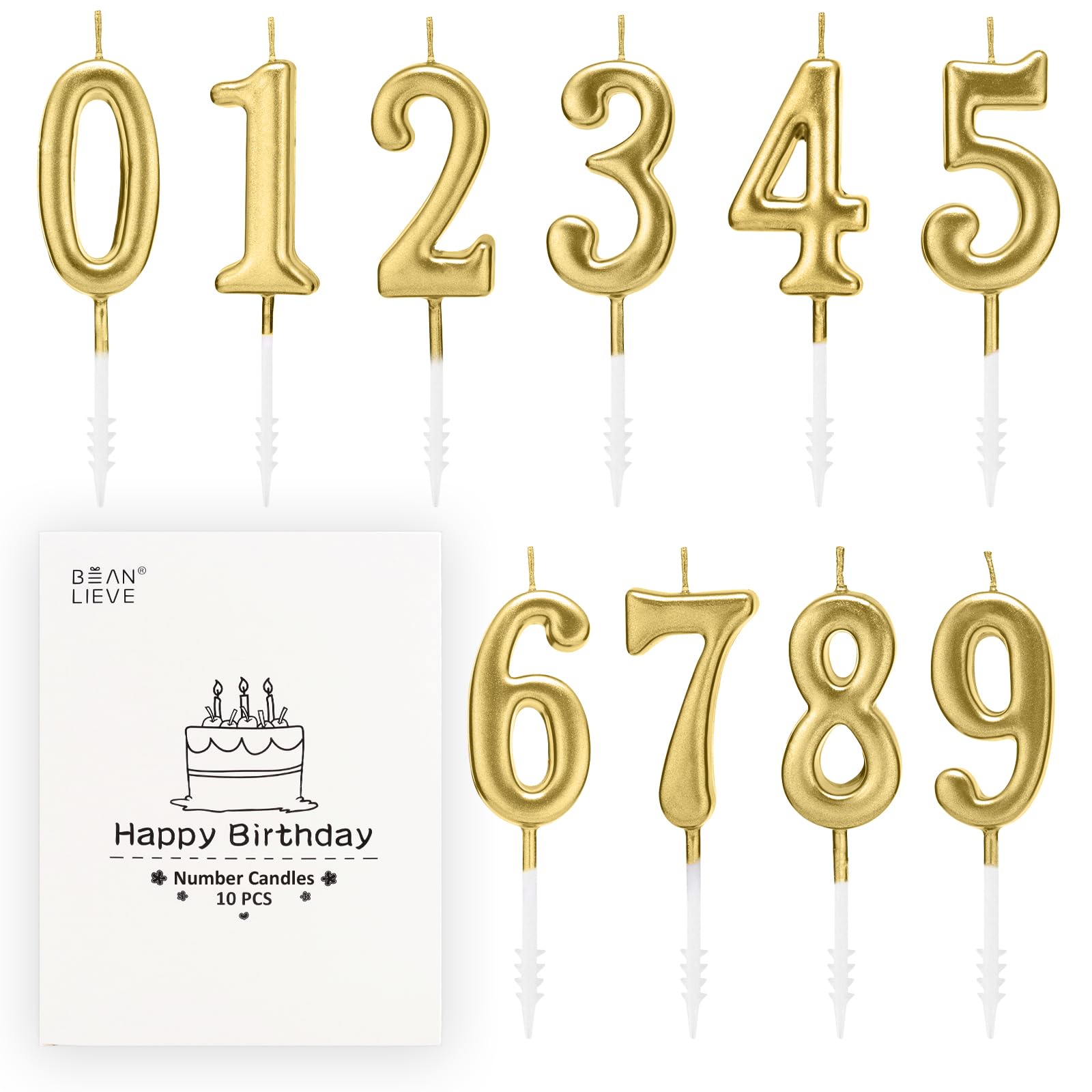 Beanlieve 10-Pieces Numeral Birthday Candles - Cake Numeric Candles Number 0 1 2