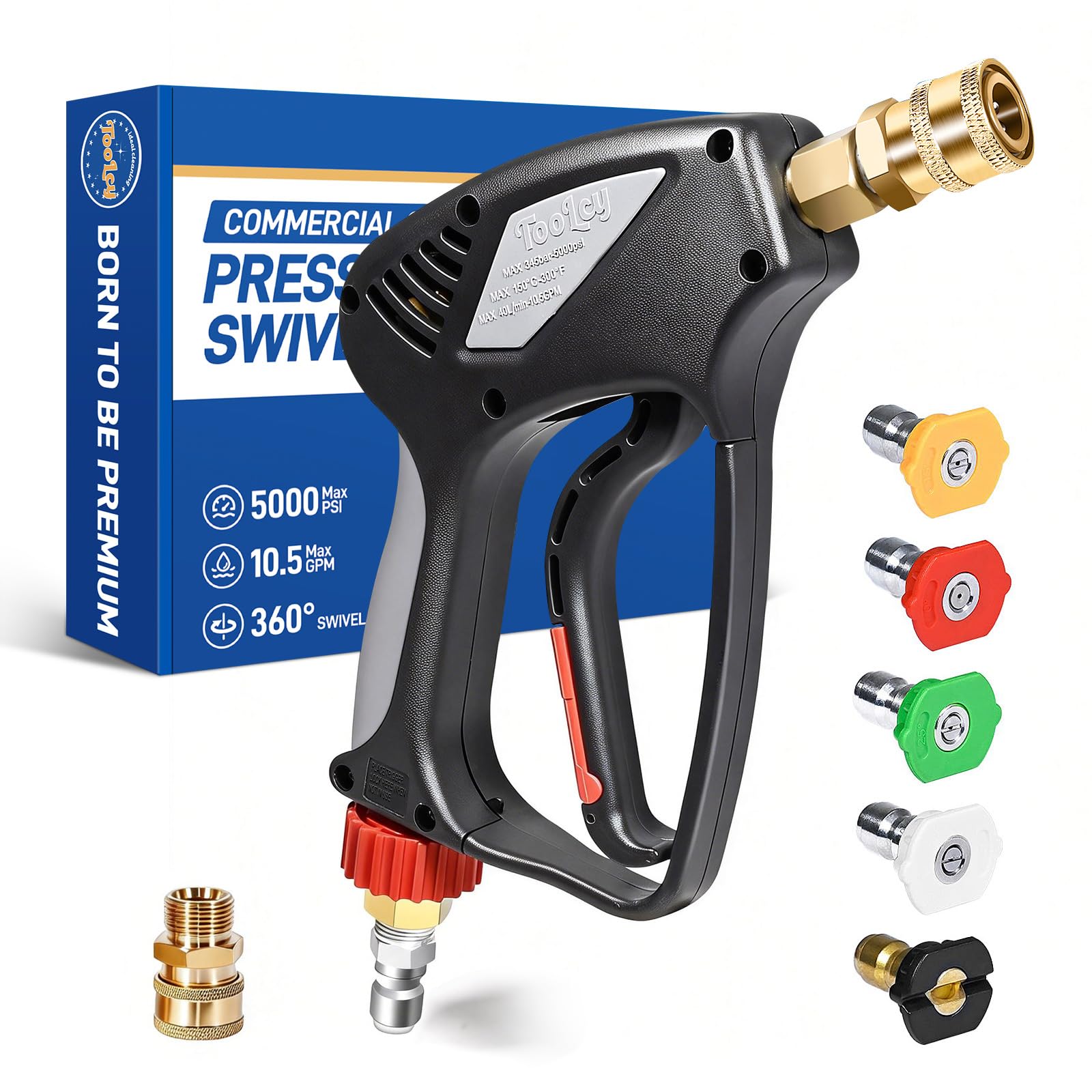 TOOLCY Pro Short Pressure Washer Gun 5000 PSI with 360° Swivel 3/8" Inlet | Incl