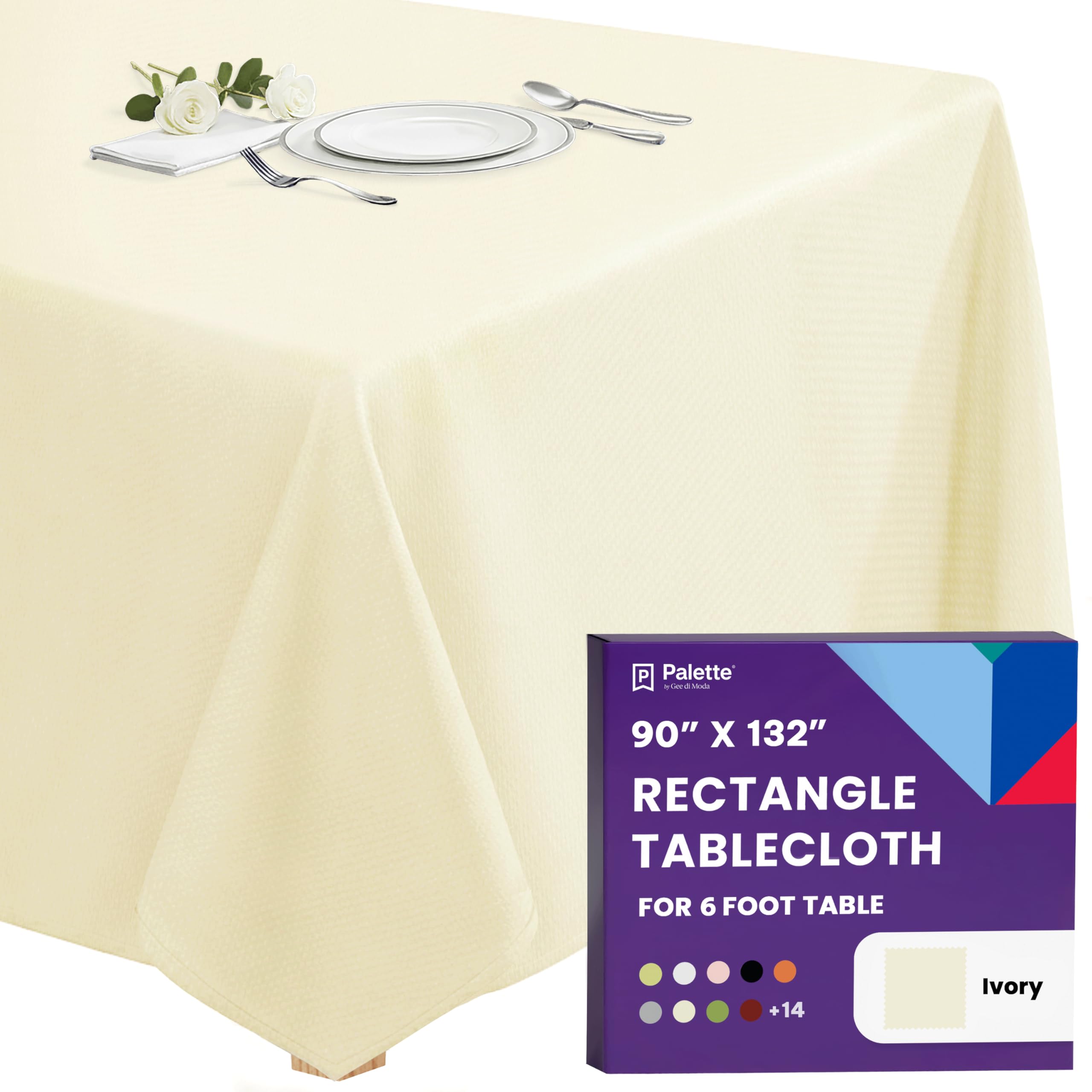 Gee Di Moda Rectangle Tablecloth - 90 x 132 Inch Ivory Table Cloth for 6 Foot Ta