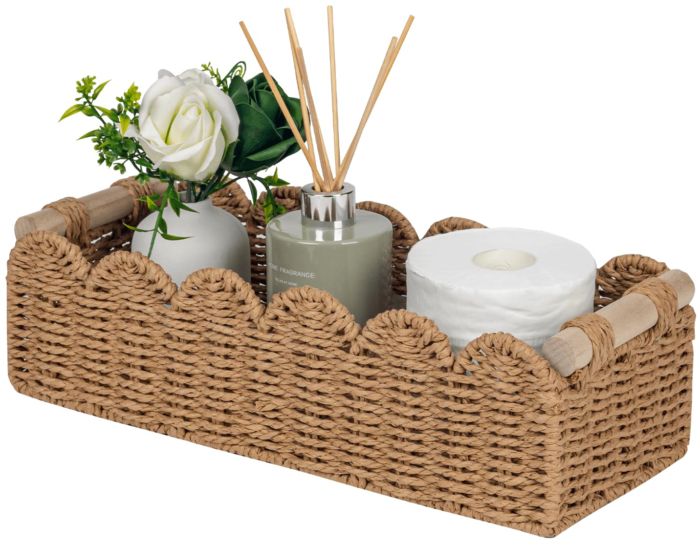 CubesLand Scalloped Toilet Paper Storage Basket W/Handle for Home Decor | Paper 