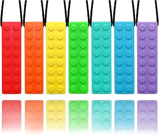 7 Pack Chew Necklaces for Sensory Kids, Chewy Toys for Autistic Children, Oral Motor Chewy Teether, Food Grade Silicone Necklace for Boys and Girls with Autism, ADHD, SPD, Biting Needs