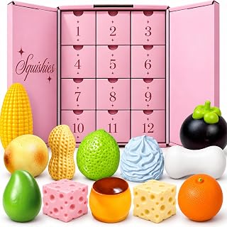 12 PCS Crunchy Squishy Fun Box Advent Calendar 2026 | ASMR Filled Slow Rising Realistic Cute Mango Peanuts Cheese Pudding Crunchy Squishy, Daily Surprise Party Favor Gifts