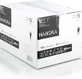 HANSKA 1000 Pack Black Nitrile Disposable Gloves - Powder Free - Disposable - Non-Sterile - Rubber Base - Suitable for Medical, Food Handling (1000, S)