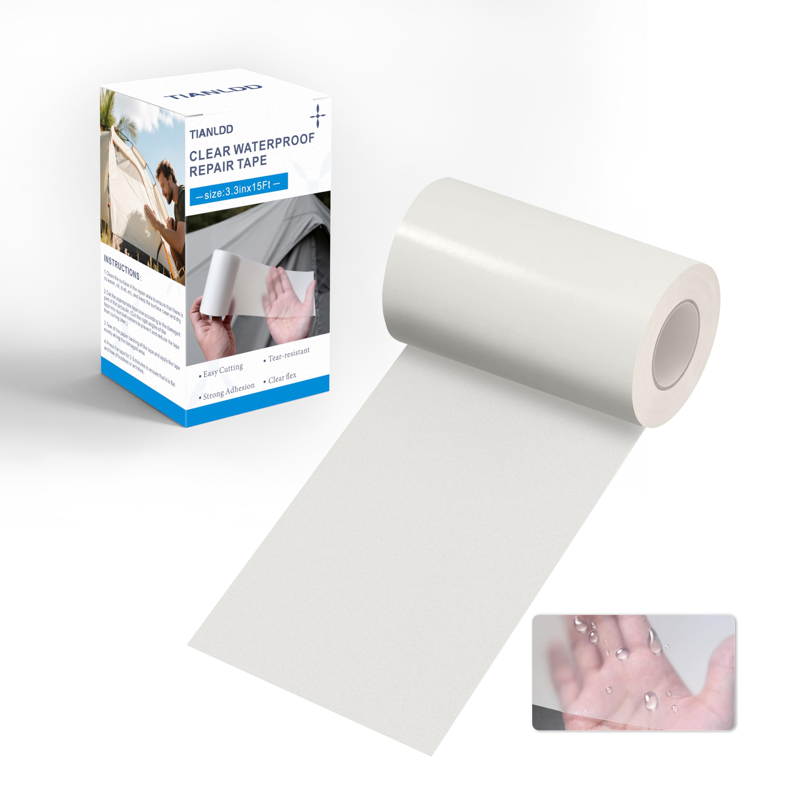 TIANLDD Clear Waterproof Vinyl Repair Tape for Boat Covers,Tents,Tarp,RV Awning，