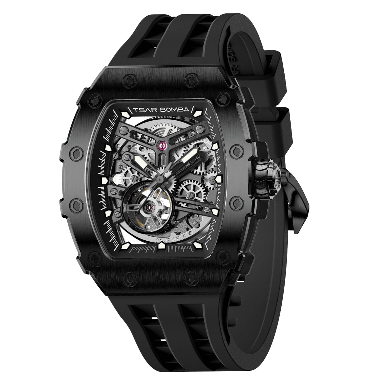 TSAR BOMBA Men's Watch Automatic 50M Waterproof Mechanical Wristwatch Skeleton T