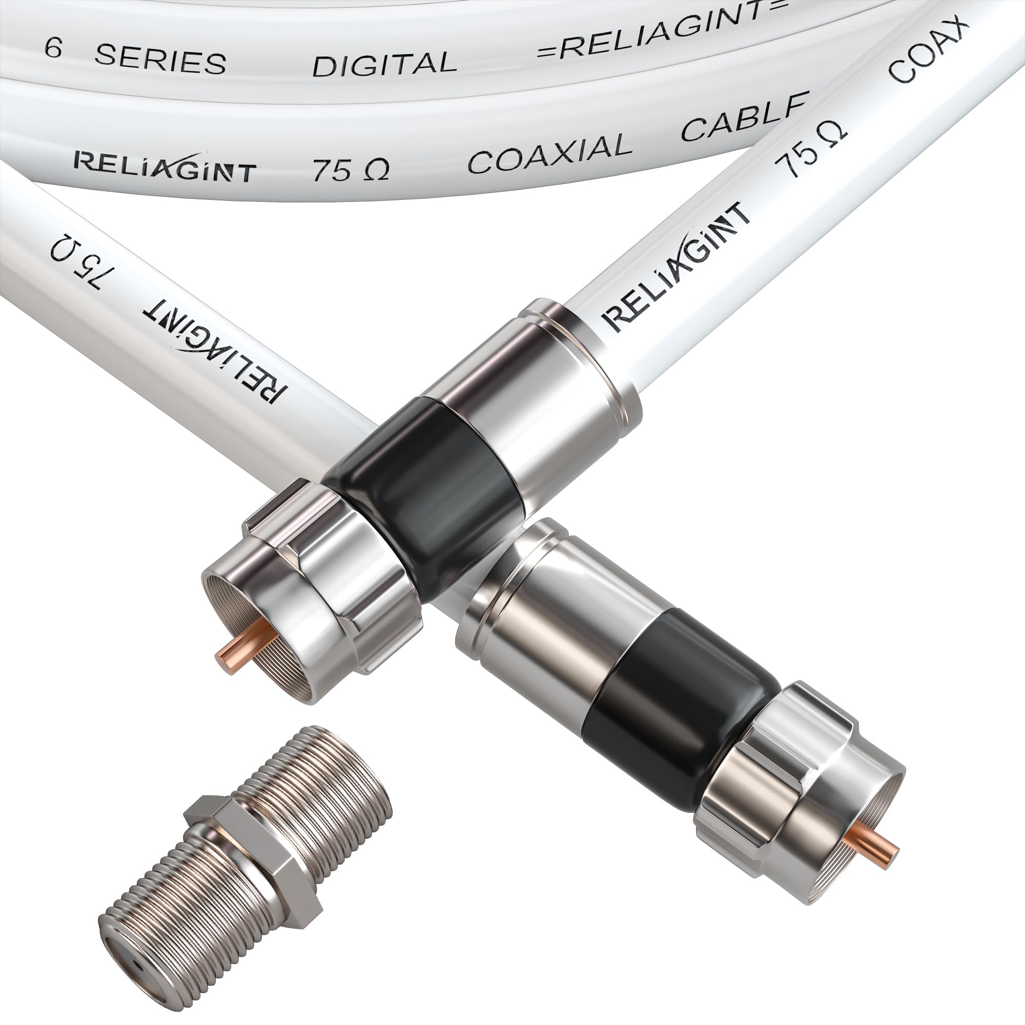 RELIAGINT 3ft RG6 Coaxial Cable, 75 Ohm High-Speed Coax Cable, White | Includes 
