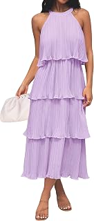 ZESICA Summer Dress for Women 2026, Sleeveless Midi Dress with Stand Collar, Ruffle, Tiered Layers and Chiffon Swing Design