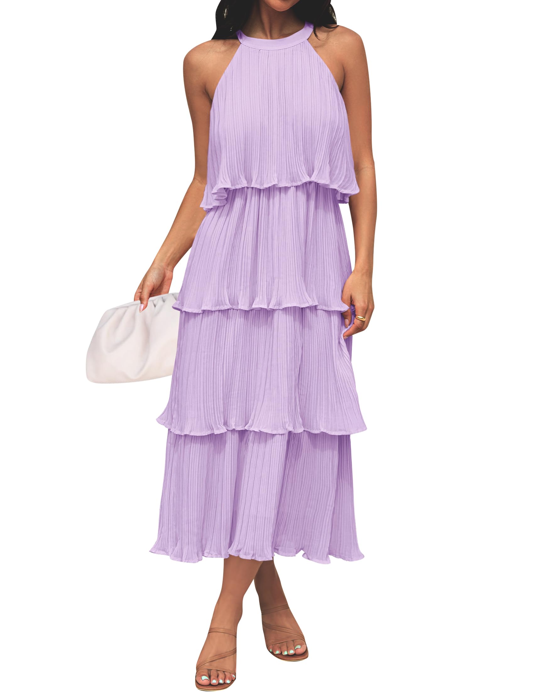 ZESICA Summer Dress for Women 2026, Sleeveless Midi Dress with Stand Collar, Ruf