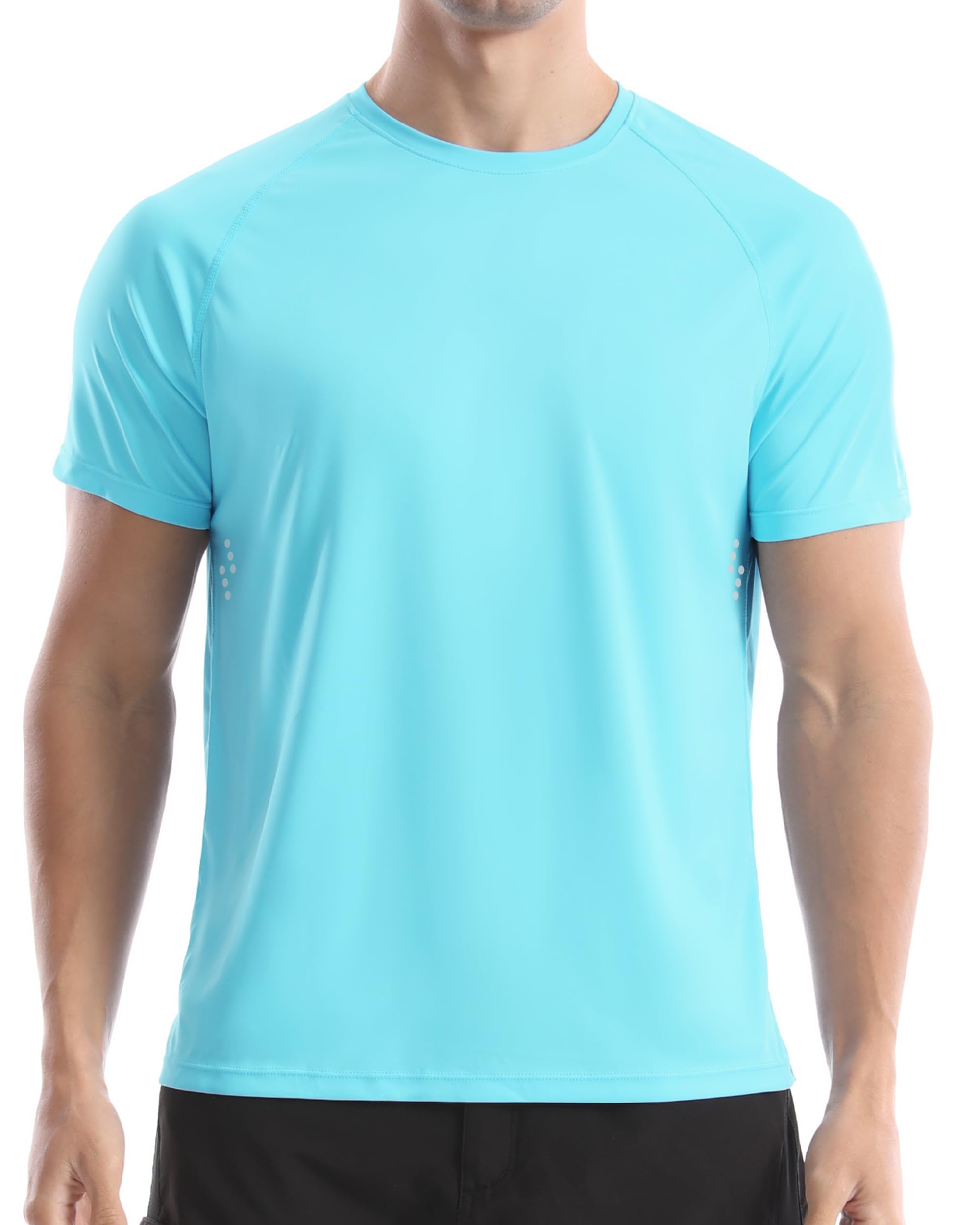 Men's UPF 50+ Swim Shirts, Sun Protection Short Sleeve Rash Guard, Quick Dry T-S