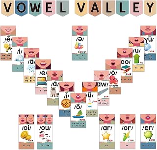 Boho Vowel Valley Bulletin Board Set Back to School Classroom Decoration Sound Wall Phonics Poster Boho Vowel Themed Cutouts Science of Reading Posters Decor for Class Office Chalkboard Wall Decor