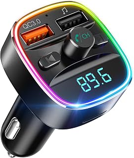 Nulaxy Bluetooth FM Transmitter with QC3.0 Fast Charging, 7-Color LED Light | Dual Charging Ports, CVC Noise Reduction, Hands-Free Calls, Car Battery Voltmeter, Plays Via Bluetooth, USB Drive & TF Card
